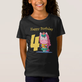 ユニコーン黄色4歳の誕生日Tシャツ Tシャツ