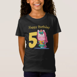 ユニコーン黄色5歳の誕生日Tシャツ Tシャツ