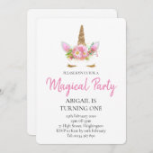 ユニコーン1回目の誕生日の招待状 招待状 (正面/裏面)