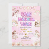 ユニコーン1歳の誕生日おめでとう マジカルな1年 招待状 (正面)