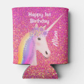 ユニコーン1歳の誕生日パーティーピンクグリッターモノグラム 缶クーラー (裏面)