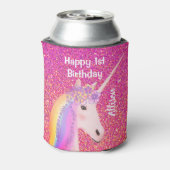 ユニコーン1歳の誕生日パーティーピンクグリッターモノグラム 缶クーラー (缶裏面)
