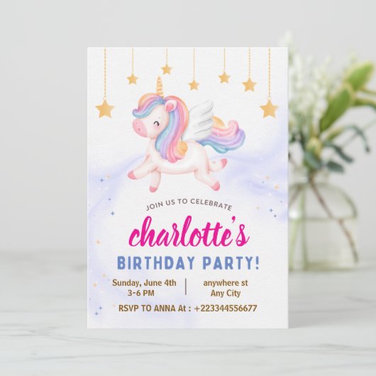 ユニコーン1歳の誕生日パーティー 招待状 (スタンド正面)