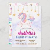 ユニコーン1歳の誕生日パーティー 招待状 (正面/裏面)