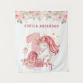 ユニコーン1歳の誕生日ピンクの小さな女の子 タペストリー (正面)