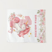 ユニコーン1歳の誕生日ピンクの小さな女の子 タペストリー (正面(横))