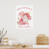 ユニコーン1歳の誕生日ピンクの小さな女の子 ポスター (キッチン)