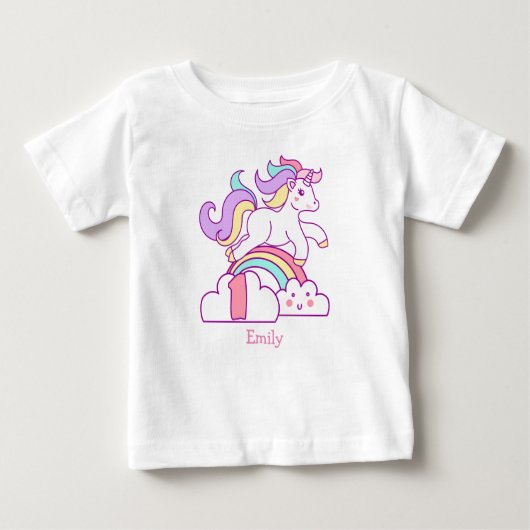 ユニコーン1歳の誕生日 ベビーTシャツ (正面)