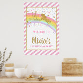 ユニコーン1歳誕生日パーティーウェルカムバックドロップバナー ポスター (キッチン)