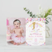 ユニコーン1歳誕生日招待状 フラワーレインボー 招待状 (スタンド正面)