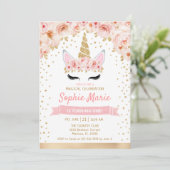 ユニコーン1歳誕生日 - ゴールドピンク 招待状 (スタンド正面)