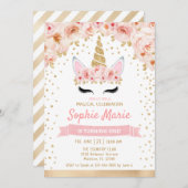 ユニコーン1歳誕生日 - ゴールドピンク 招待状 (正面/裏面)