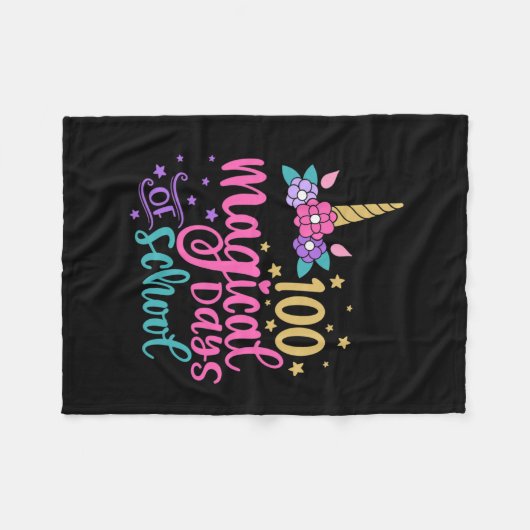 ユニコーン100学校の魔法の日 フリースブランケット (正面(横))