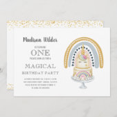 ユニコーン1stバースデーガールレインボー招待状 招待状 (正面/裏面)