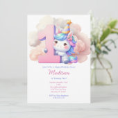 ユニコーン1stファーストピンクブルーパープルガール誕生日 招待状 (スタンド正面)
