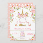 ユニコーン1st誕生日招待状フローラ お洒落 招待状 (正面/裏面)