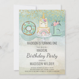 ユニコーン1thバースデーアクアピンク招待状 招待状