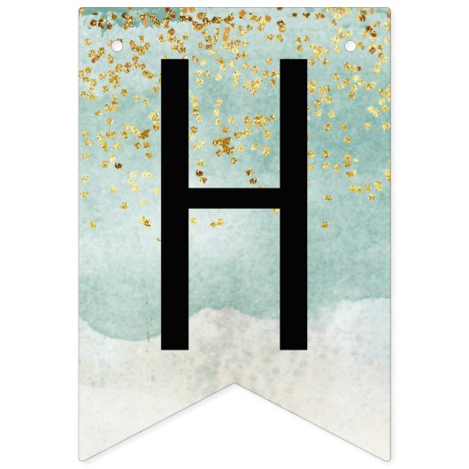 ユニコーン1th誕生日金ゴールドアクアピンクナプキンス バンティングフラッグ (第2の旗)