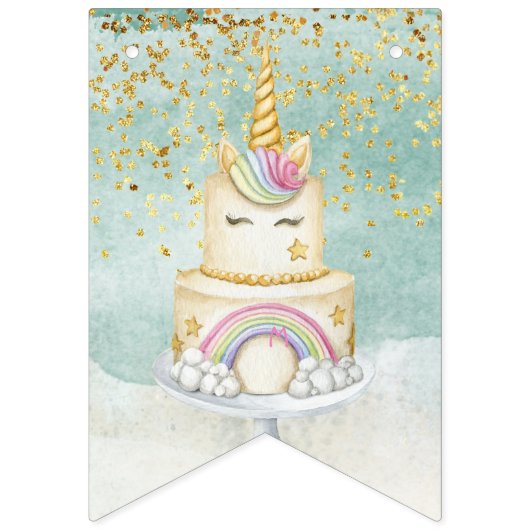 ユニコーン1th誕生日金ゴールドアクアピンクナプキンス バンティングフラッグ (第1の旗)