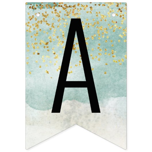 ユニコーン1th誕生日金ゴールドアクアピンクナプキンス バンティングフラッグ (第3の旗)