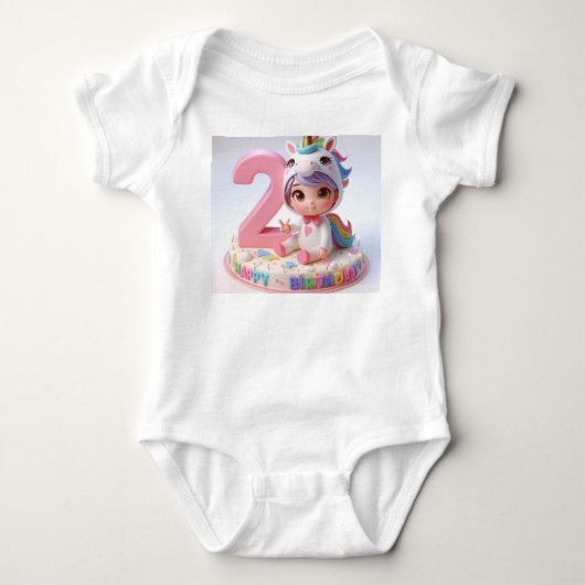 ユニコーン2歳のお誕生日おめでとう ベビーボディスーツ (正面)