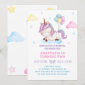 ユニコーン2歳の誕生日虹 招待状 (正面/裏面)