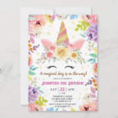 ユニコーン2ndバースデーカラフルフローラ虹 招待状 (正面)