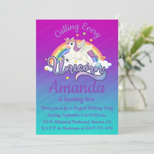 ユニコーン2ndバースデーマジカルウィミカル招待状 招待状 (スタンド正面)