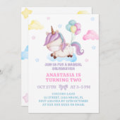 ユニコーン2nd誕生日レインボー 招待状 (正面/裏面)