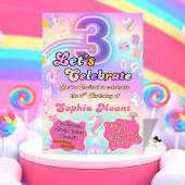 ユニコーン3rd誕生日キッズパーティの招待状ピンク 招待状