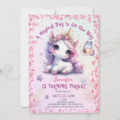 ユニコーン3rd誕生日パーティーガールピンクパープル 招待状 (正面)