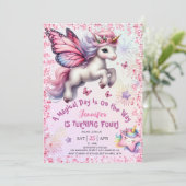 ユニコーン4thバースデーガールピンクパープルグリッター 招待状 (スタンド正面)