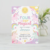ユニコーン4th誕生日招待状編集可能レインボー4 招待状 (スタンド正面)