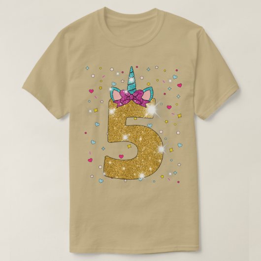 ユニコーン5誕生日ガール5 5歳 Tシャツ (デザイン正面)
