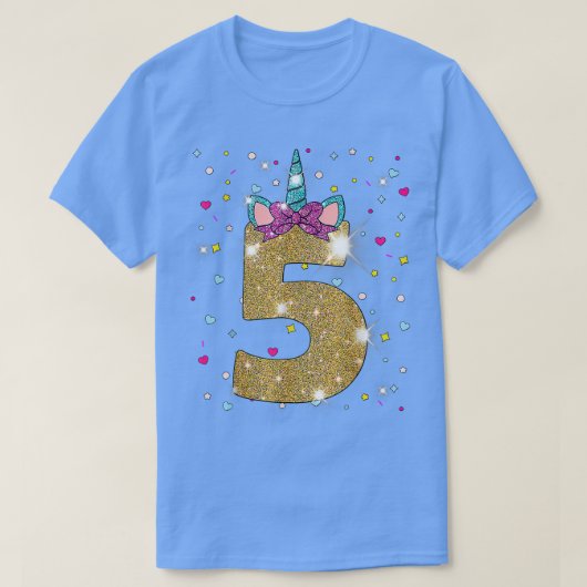 ユニコーン5誕生日ガール5 5歳 Tシャツ (デザイン正面)