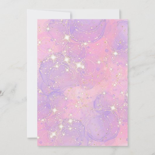 ユニコーン5thバースデーパーティーガール赤面ピンク&金ゴールド 招待状 (裏面)