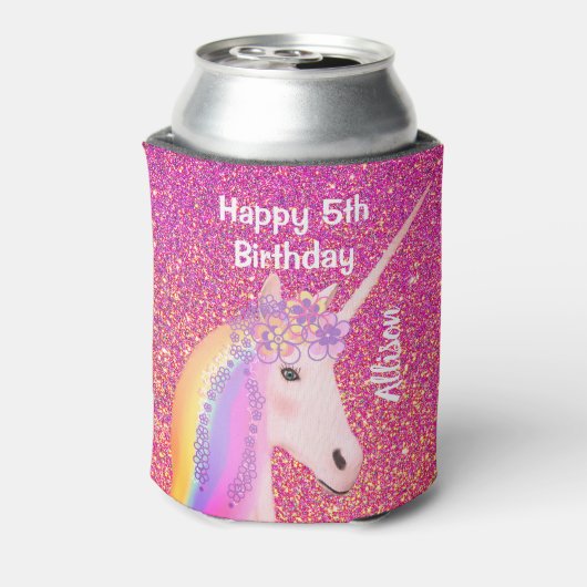 ユニコーン5thバースデーパーティー好意ピンクパーソナライズされた 缶クーラー (缶裏面)