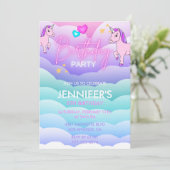 ユニコーン6歳の誕生日招待状パープルピンク 招待状 (スタンド正面)
