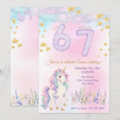 ユニコーン6-7歳の誕生日パーティーの招待状 招待状 (正面/裏面)