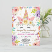 ユニコーン7誕生日カラフルフローラ虹 招待状 (スタンド正面)