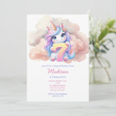 ユニコーン7thセブンピンクブルーパープルガール誕生日 招待状 (スタンド正面)
