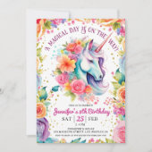 ユニコーン8誕生日フローラレインボーアンドスターズ 招待状 (正面)