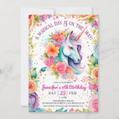 ユニコーン9誕生日フローラレインボーアンドスターズ 招待状 (正面)