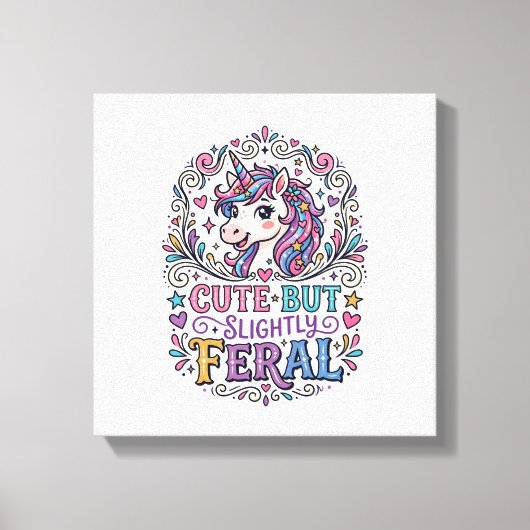 ユニコーン かわいいけどちょっと野生 白背景 C キャンバスプリント (正面)
