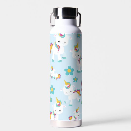 ユニコーン，かわいいユニコーン，花 ウォーターボトル (正面)