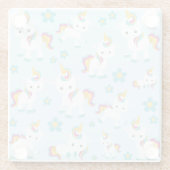 ユニコーン，かわいいユニコーン，花 ガラスコースター (裏面)