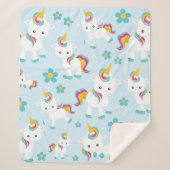 ユニコーン，かわいいユニコーン，花 シェルパブランケット (正面)