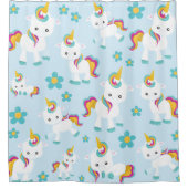 ユニコーン，かわいいユニコーン，花 シャワーカーテン (正面)