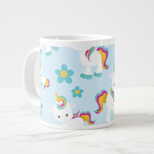 ユニコーン,かわいいユニコーン,花 ジャンボコーヒーマグカップ