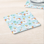 ユニコーン，かわいいユニコーン，花 スクエアペーパーコースター (アングル)